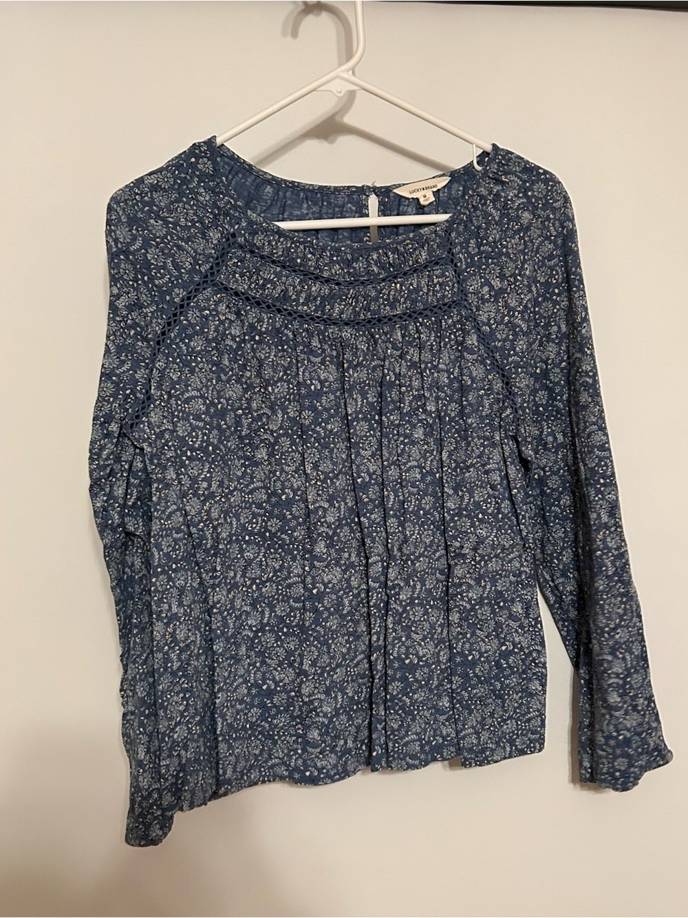 Lucky Brand Blue Floral Long-Sleeve Peasant Top